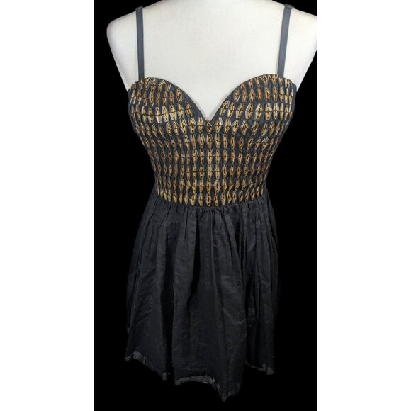 One Teaspoon by Free People Black And Gold Beaded Mini Dress - Picture 1 of 15